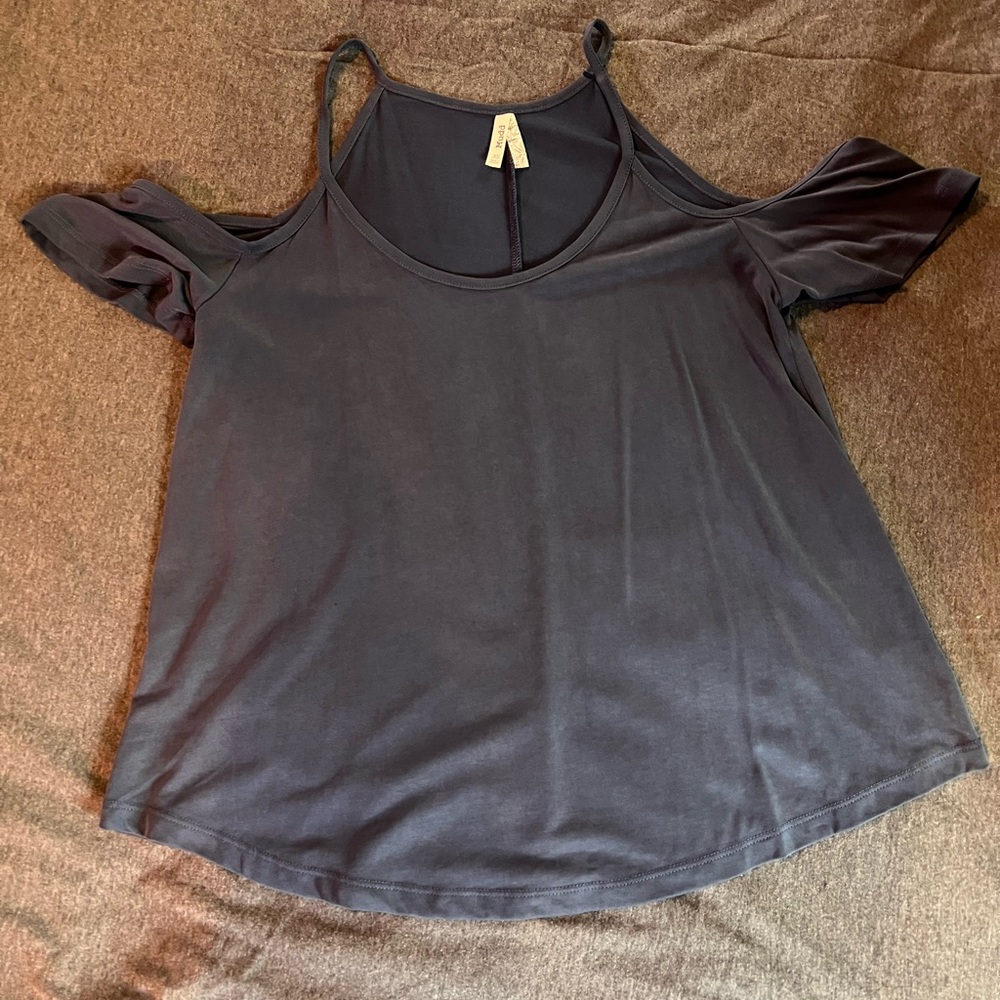 Dark blue-silk like, low sleeves